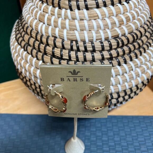 NWT Barse Genuine Stone Carnelian Ope Gold Hoop Earrings #BJER - Picture 5 of 8